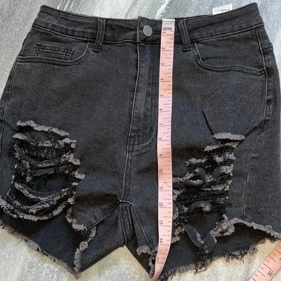Shein Curve 0XL black high rise ripped denim shorts jean shorts stretchy - Picture 8 of 8
